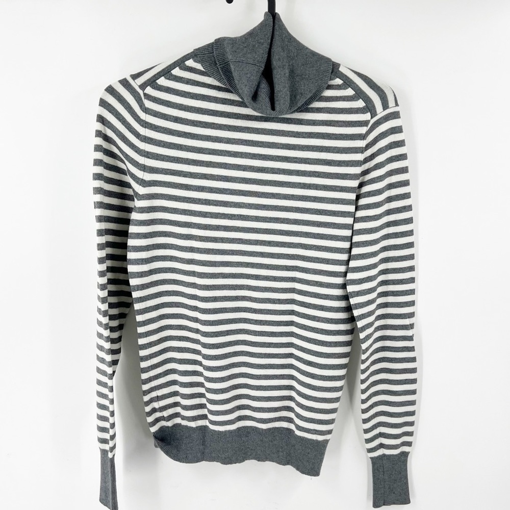 ✅ Banana Republic Turtleneck XS Silk Cashmere Wool Blend GREY Stripe Long Sleeve